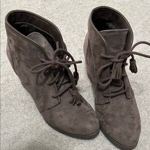 Madden Girl Tan Suede Lace-Up Ankle Booties with Tassels